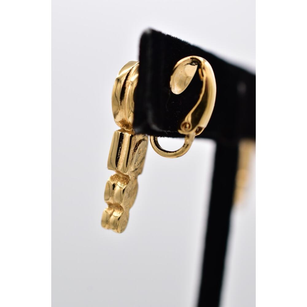 Givenchy Vintage Rhinestone Crystal Clip On Earrings Gold Geometric Signed BinAV - Picture 11 of 12